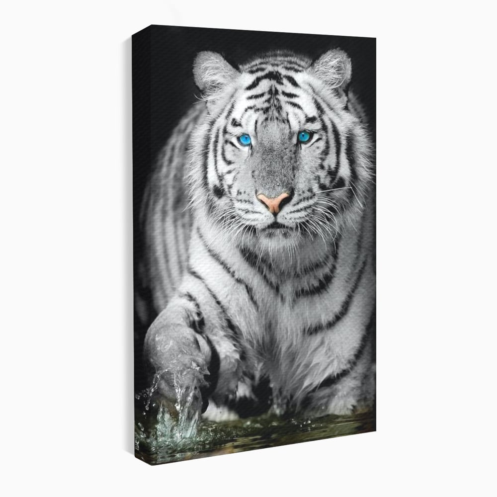 Tablou canvas cu tablou canvas cu tigru alb, fara rama, pe sasiu de lemn
